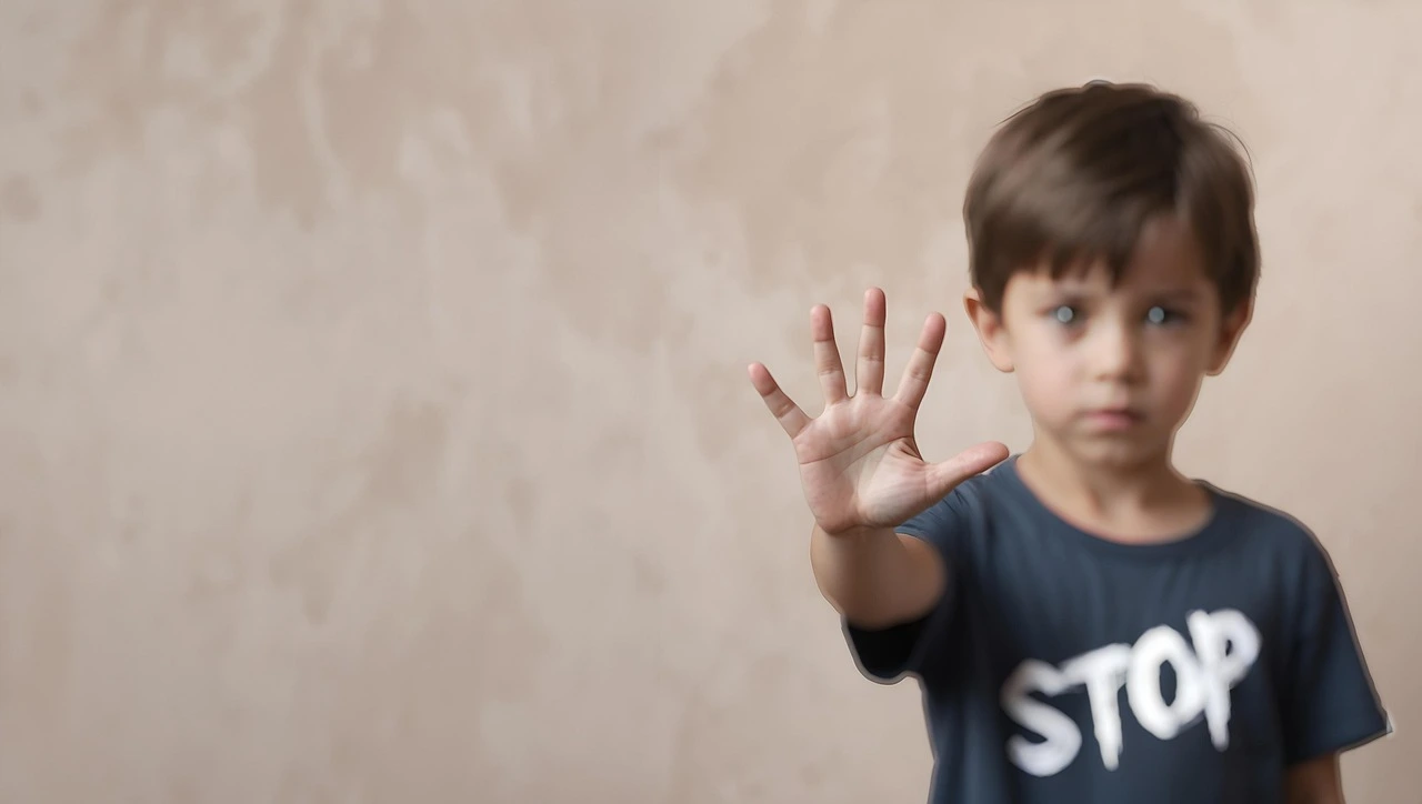 enfant qui dit stop Enfant anxieux soutenu par une psychologue bienveillante en séance